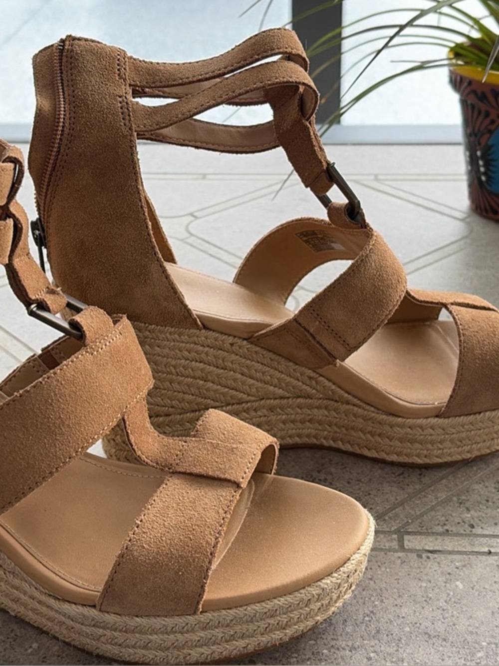 UGG Tan Suede Espadrille Wedge Sandals